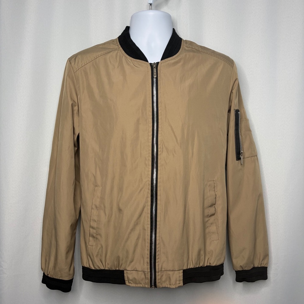 Vogue FS Tan Bomber Jacket Mens Medium Full Zip Lightweight Khaki Minimalist
